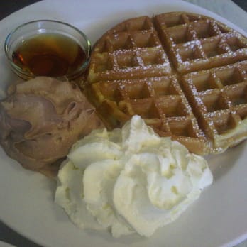 Marulilu Cafe - Waffle with maple syrup, chocolate and regular whip cream. - Cafes Near Me - Vancouver, British Columbia