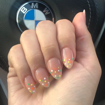 Love Nails - Short acrylic+ almond shape+ gel polka dots(St Patrick's Day theme) - Nail Salons Near Me - Bakersfield, California