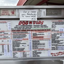 Dog N Suds Restaurant - This is the menu as of March 2026. The papusas are so good and the root beer is always a great choice. Love this place.