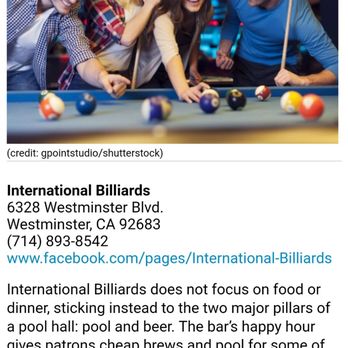 International Billiards - Pool Halls Near Me - Westminster, California