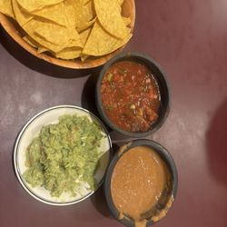 Don Pedro's Family Mexican - Complimentary chips, salsa and bean dip. (Guacamole was $10 )