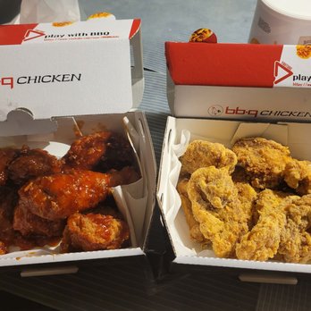 bb.q Chicken Katy - Left secret spice half chicken  Right cheesling boneless medium size - Chicken Shop Near Me - Katy, Texas