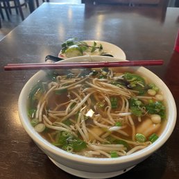 Pho seafood with shrimp, squid, and seafood balls.