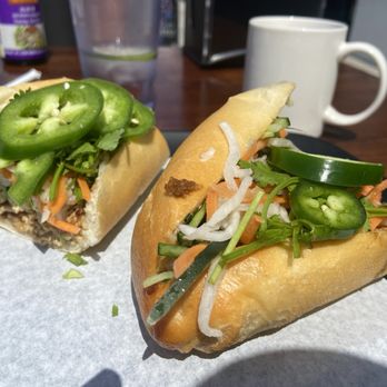 Pho May - Chicken Banh Mi ( sandwich) and jasmine tea. - Vietnamese Near Me - Huntington Beach, California Pho May - Chicken Banh Mi ( sandwich) and jasmine tea. - Vietnamese Near Me - Huntington Beach, California
