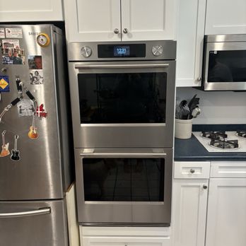 Cabinet Refinishing Specialist - After! (Vic also closed off a 4" gap below the new ovens with wood, because they weren't as long as the old ovens.) - Refinishing Services Near Me - Burbank, California Cabinet Refinishing Specialist - After! (Vic also closed off a 4" gap below the new ovens with wood, because they weren't as long as the old ovens.) - Refinishing Services Near Me - Burbank, California