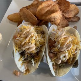 Fish tacos and "chips" Fish tacos and "chips"