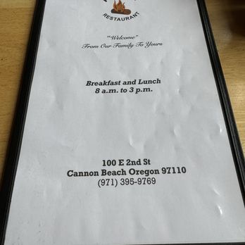 Oros Fireside Restaurant - Front of Menu 6.17 - American Near Me - Cannon Beach, Oregon