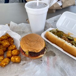 Karin's Kustard & Hamburgers - Double Cheeseburger, French Fries, Chili Cheese Dog