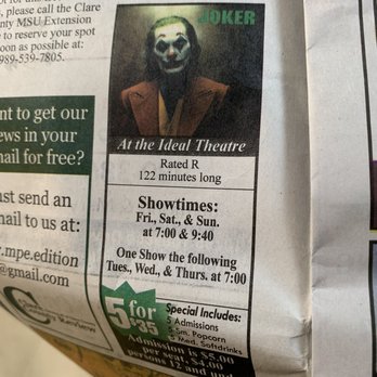 Ideal Theatre - Incorrect time listing. - Cinema Near Me - Clare, Michigan