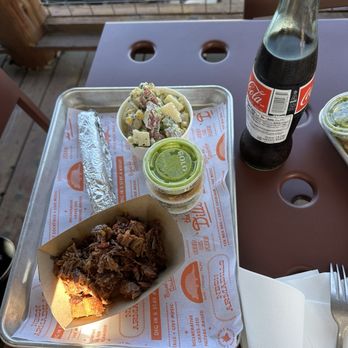 Neon Armadillo - Brisket with potato salad - Tex-Mex Near Me - Wimberley, Texas Neon Armadillo - Brisket with potato salad - Tex-Mex Near Me - Wimberley, Texas