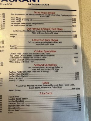 Menu photo 6 Neinast Resturant Somerville, TX
