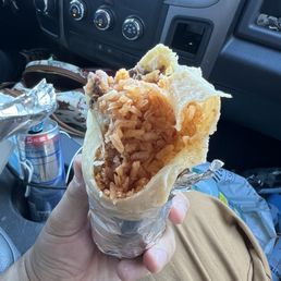 All rice first couple of bites into the burrito. All rice first couple of bites into the burrito.