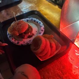 Burger amd onion rings