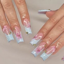 Kim Nails & Beauty Lounge - Beautiful Gel-X nails in Emeryville with a custom shape and detailed nail art. Perfect for clients looking for long-lasting, stylish nails.