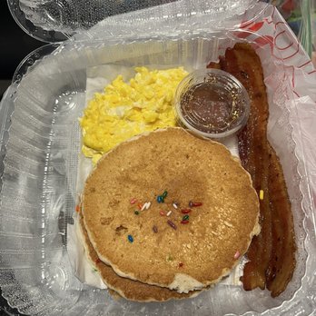 Bites & Bashes Cafe - All American breakfast. $15.75 for undersized pancakes, a ridiculously small portion of eggs but really good glazed bacon. Meh. - Cafes Near Me - Lomita, California Bites & Bashes Cafe - All American breakfast. $15.75 for undersized pancakes, a ridiculously small portion of eggs but really good glazed bacon. Meh. - Cafes Near Me - Lomita, California
