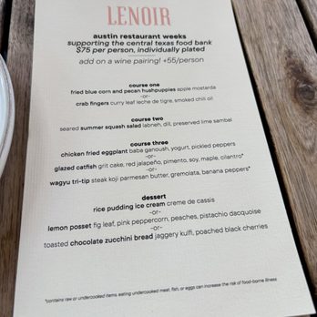Lenoir - Austin Restaurant Week menu - New American Near Me - Austin, Texas