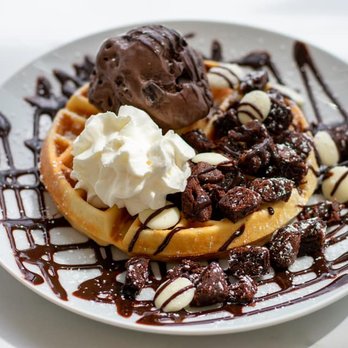 OD Desserts - a waffle with ice cream and chocolate sauce - Desserts Near Me - Toronto, Ontario