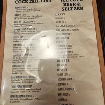 The Park Grill - Drink menu - Steakhouses Near Me - Gatlinburg, Tennessee