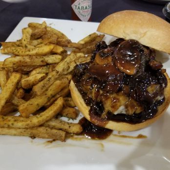 Tomaselli's at Rosario - Bouryaki burger (too sweet) with fries (too soggy) - Pizza Near Me - Providence, Rhode Island