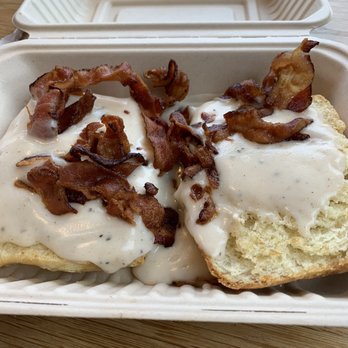 Bird Bird Biscuit - Biscuits & Gravy with added bacon. - Breakfast & Brunch Near Me - Austin, Texas