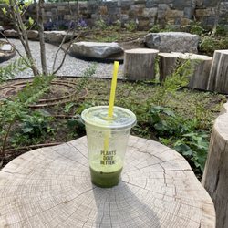 New Canaan Library - A Green Guru smoothie from Green & Tonic hanging out in the library's little garden.