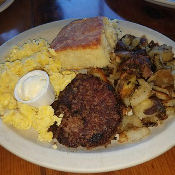 Ria's Bluebird - Early Bird Special with sausage, biscuit, and potatoes - Southern Near Me - Atlanta, Georgia