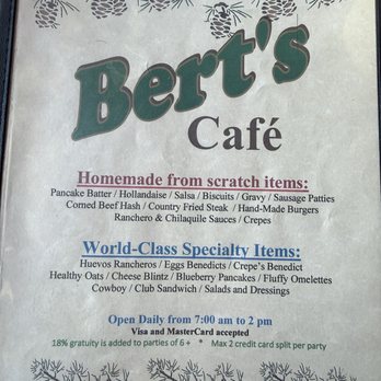 Bert's Cafe - Menu - May 2026 - Breakfast & Brunch Near Me - South Lake Tahoe, California Bert's Cafe - Menu - May 2026 - Breakfast & Brunch Near Me - South Lake Tahoe, California