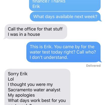 EcoWater Systems - Oh, oops, you thought I was an employee, no I was a prospective customer. Glad I'm not your employee. - Water Purification Services Near Me - Fresno, California EcoWater Systems - Oh, oops, you thought I was an employee, no I was a prospective customer. Glad I'm not your employee. - Water Purification Services Near Me - Fresno, California