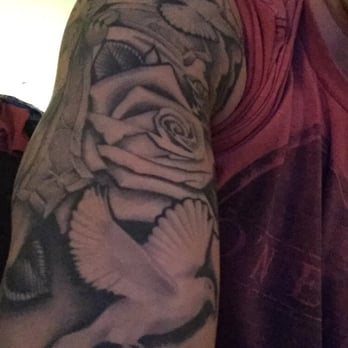 Captured Tattoo - Doves, cross, and rose done by Griffen with dark shading. - Tattoo Near Me - Tustin, California