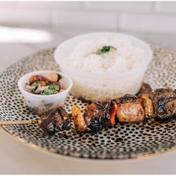 The Golden Pineapple International Chef - Haitian Korean steak kabob plate