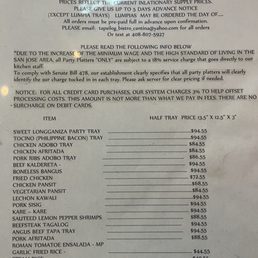 Catering menu Catering menu