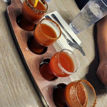 Broken Yolk Cafe - Bloody mary flight. Already sampled each flavor. - Breakfast & Brunch Near Me - Chandler, Arizona Broken Yolk Cafe - Bloody mary flight. Already sampled each flavor. - Breakfast & Brunch Near Me - Chandler, Arizona