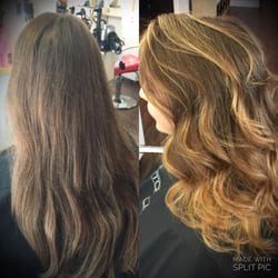 Spalon - Before and afters are the best! Teasey highlights and balayage ombré for a gorgeous and natural lived in golden blonde. Hair by April