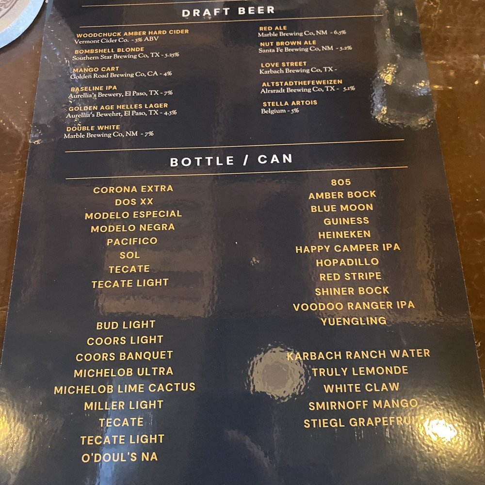 Barrio Eats & Drinks - Drink menu - Mexican Near Me - El Paso, Texas