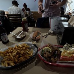 Old bay fries, steamed and fried crab cake lol