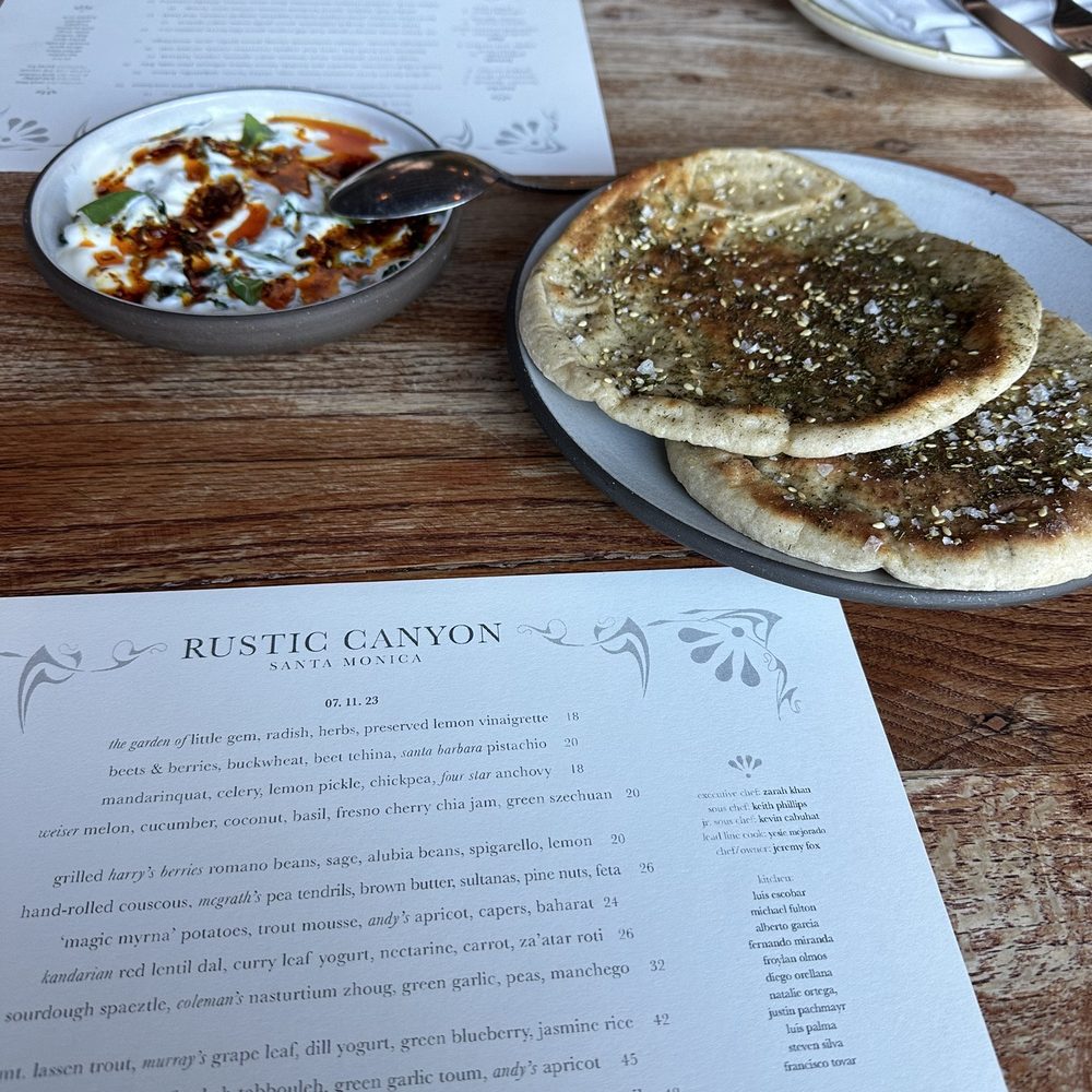 Rustic Canyon - Grilled laffa and spinach borani dip. - Wine Bars Near Me - Santa Monica, California Rustic Canyon - Grilled laffa and spinach borani dip. - Wine Bars Near Me - Santa Monica, California
