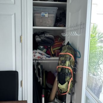 Emergency Packout - Spare room closet. Odd items thrown in. Computer left in closet not put back on desk - Damage Restoration Near Me - Carlsbad, California Emergency Packout - Spare room closet. Odd items thrown in. Computer left in closet not put back on desk - Damage Restoration Near Me - Carlsbad, California