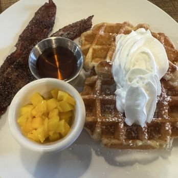 The Wheel Kitchen - Belgian waffles and pepper bacon (mangos too) 2.21.26 - Cafes Near Me - Tomball, Texas