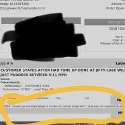 Receipt from Honda
