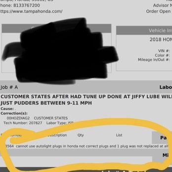 Jiffy Lube - Receipt from Honda - Oil Change Stations Near Me - Brandon, Florida