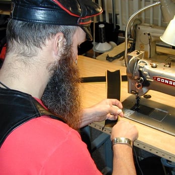 Off Ramp Leathers - Paul at the Consew sewing machine - Men's Clothing Near Me - Palm Springs, California Off Ramp Leathers - Paul at the Consew sewing machine - Men's Clothing Near Me - Palm Springs, California