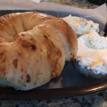 BB’s Bagels - Cheddar bagel with veggie cream cheese - Breakfast & Brunch Near Me - Alpharetta, Georgia