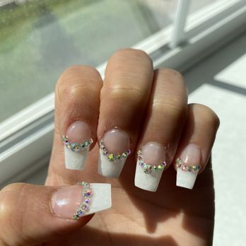 Skyline Nails Salon - French tip nails with rhinestones! Beautiful! - Nail Salons Near Me - Colorado Springs, Colorado Skyline Nails Salon - French tip nails with rhinestones! Beautiful! - Nail Salons Near Me - Colorado Springs, Colorado