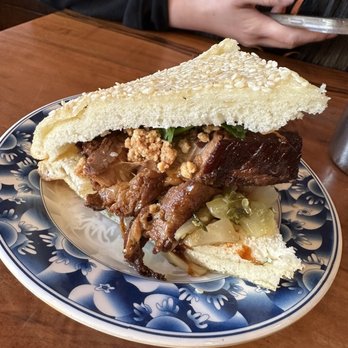 Joy - Sesame Scallion Bread sandwich with pork belly - Taiwanese Near Me - Los Angeles, California Joy - Sesame Scallion Bread sandwich with pork belly - Taiwanese Near Me - Los Angeles, California