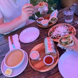 Falafel Sandwich and Chicken Gyro Sandwich with Black Iris Salad and Lentil Soup Falafel Sandwich and Chicken Gyro Sandwich with Black Iris Salad and Lentil Soup