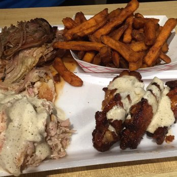 SAW's BBQ - Saws combo plate with sweet potato fries - Barbeque Near Me - Homewood, Alabama