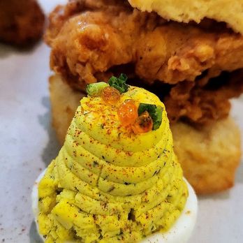 Yardbird - Deviled eggs and chicken biscuit - New American Near Me - Washington, DC, District of Columbia
