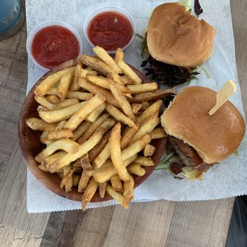 11th Street Station - BBQ Bacon Cheeseburger Sliders with Regular Fries - Bars Near Me - Durango, Colorado
