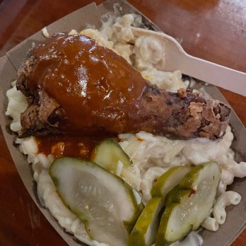 Liquid State Brewing Company - I think this was a Nashville hot piece of chicken over their mac and cheese. - Breweries Near Me - Ithaca, New York