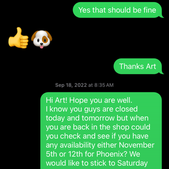 Doggie Couture - Art confirming Phoenix's appointment. - Pet Groomers Near Me - Rancho Cucamonga, California Doggie Couture - Art confirming Phoenix's appointment. - Pet Groomers Near Me - Rancho Cucamonga, California